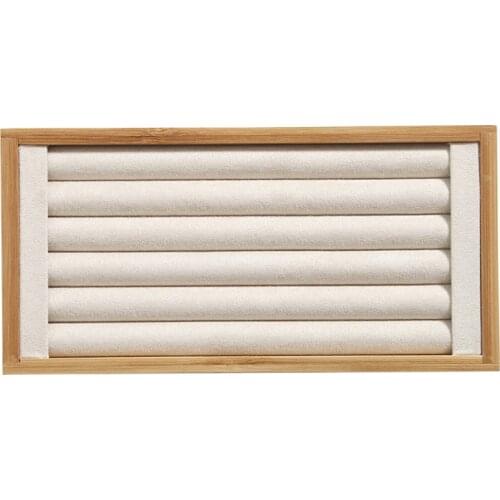Bamboo Beige Jewelry Rings Display Holder Rack Display Stand Tray Ring Organizer Ring Display Storage Tray for Drawer