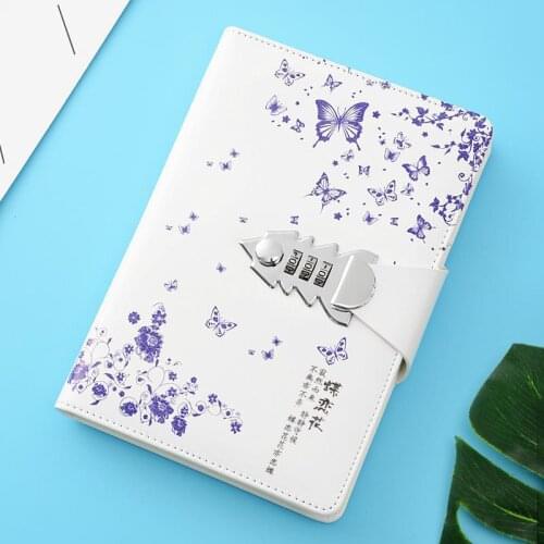 2021 New Blue and White Notebook Ancient Style Code Diary with Lock Student Gift Notebook Thickening Stationery