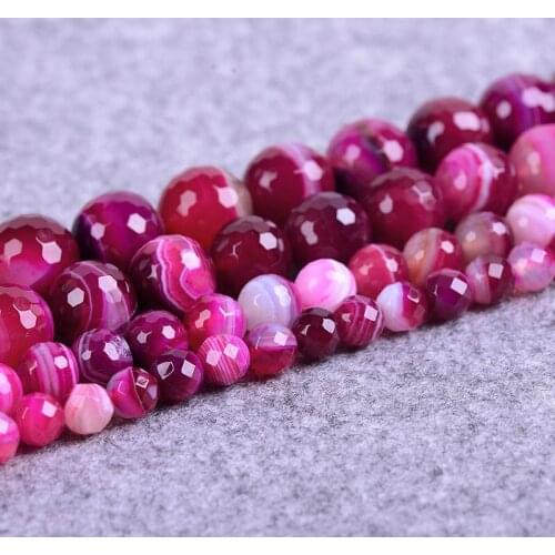 6-14mm Natural Round Faceted Pink Banded Agates Stripe Onyx beads For Jewelry Making Beads 15'' Needlework DIY Beads Trinket