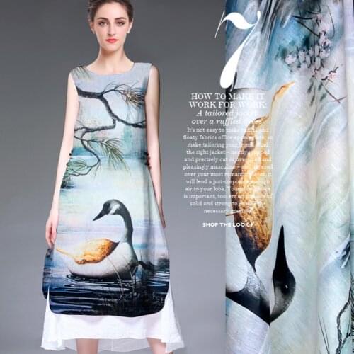 CNUM SL003 Pure Silk/The Goose/Silk Fabric/Digital Print 30%Silk 70% Linen/Width 1.53yd Length 1.64yd Thickness 13.5mm