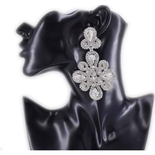 CuiEr 9.2cm exquisite Flower drop rhinestones earring for women clear drop wedding decorations good quality shiny stone ER-35
