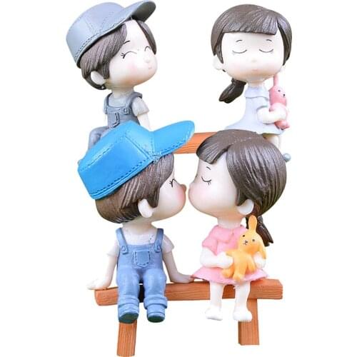 Kid Bedroom Play House Little Couple Bench Toy Childrens Day Gift Childhood Sweetheart Figurine Mini Boy Girl Lover Ornament
