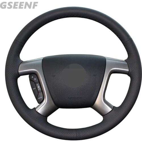 Car Steering Wheel Cover For Chevrolet Captiva 2014-2007 Silverado GMC Sierra Black Hand-stitched Genuine Leather