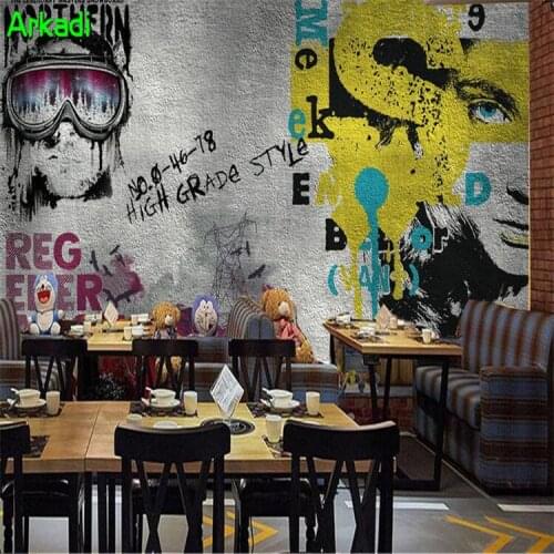 European vintage wallpaper graffiti photo boy cafe hair salon clothing store studio background decoration wallpaper