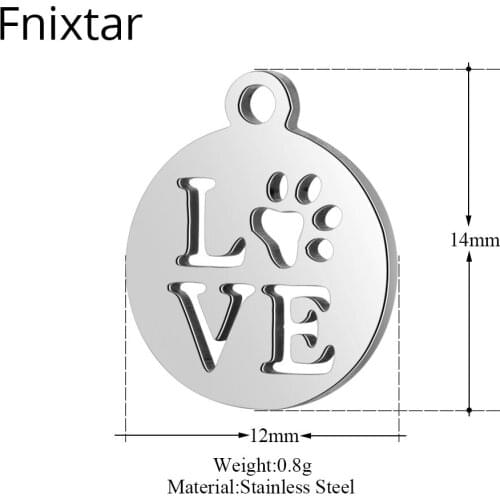 Fnixtar 50pcs/lot Stainless Steel Love Metal Charms Pendant For Women 12*14mm Round Letter Charms Bracelet Jewelry Accessories