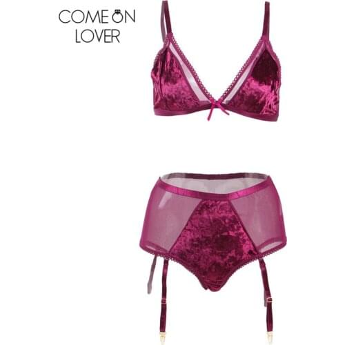 Comeonlover Velvet Lingerie Underwear Women Set 3XL 5XL Bralette Garter Belt Set Mesh Valentine Lingerie Sexy Intimates RT80603