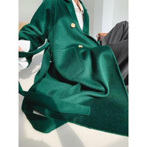 High-end emerald luxurious white water ripple double-sided woolen coat jacket female Korean version 21 new