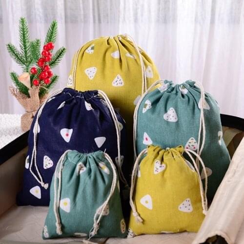 1pcs Printed Cotton Linen Cloth Bag Pouch Cortoon Handmade Storage Package Drawstring Tea Bags Small Coin Purse Travel Women