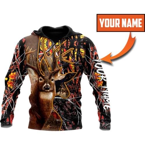 Hunting Deer Custom Name 3D Printed Fashion Mens Autumn Hoodie Sweatshirt Unisex Streetwear Casual Zip Jacket Pullover KJ555