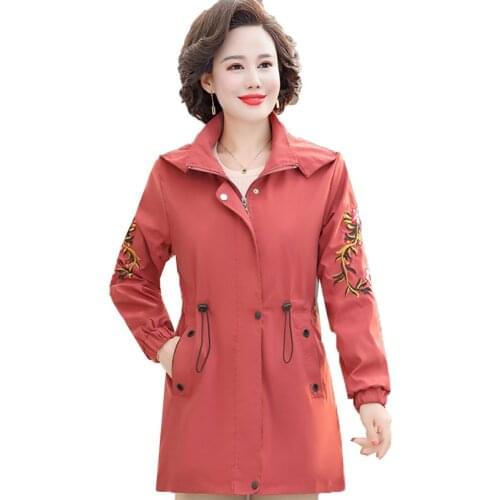 New Autumn Winter Womens Windbreaker Mid Long Plus Size Ladies Zipper Hooded Jacket Casual Loose Middle-Aged Elderly Jackets