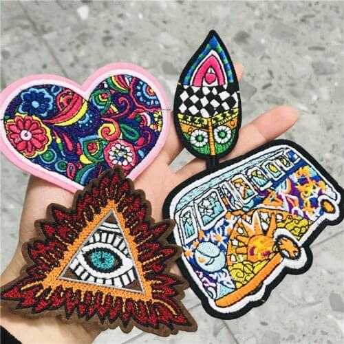Novelty 1Pcs Heart Eye Leaf Funny Flower Embroidery Outdoor Patch Iron on Clothes Patches for Clothing Punk Badges Sticker