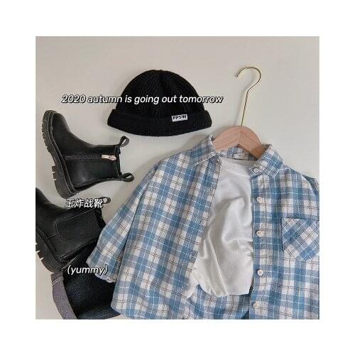 2020 Autumn New Baby Boys Shirt Fashion Korean Kids Boys Plaid Shirts Kids Casual Long Sleeve Turn Down Shirt Jackets Outwear
