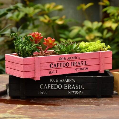 New Pink Black Garden Plant Pot Decorative Vintage Succulent Wooden Boxes Crates Rectangle Table Flower Pot Gardening Device