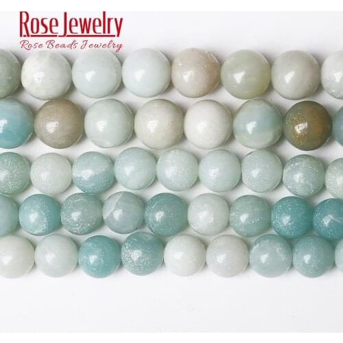 Wholesale Natural Stone Light Blue Amazonite Round Beads 15" Strand 4 6 8 10 12 MM Pick Size for Jewelry Making Bracelet