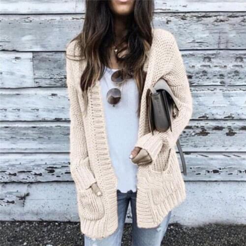 Autumn Winter Batwing Long Sleeve Knitwear Cardigan Ladies Smooth Knitted Sweater Pocket Design Cardigan Female Jumper Coat