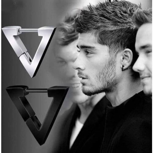 Fashion Men Women Hoop Earrings Female Jewelry Geometric Triangle Square Hexagon Earring Ear Gold Black Silver Color