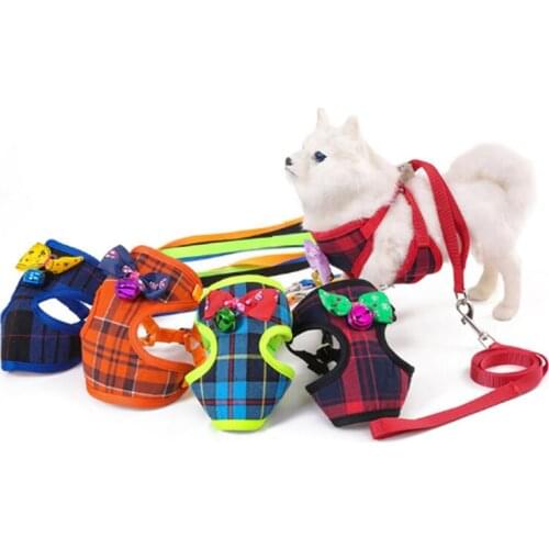 Mesh Dog Harness Vest with Bells Nylon Breathable Puppy Dog Harness Vest Pet Walking Harnesses Leash Set For Small Dogs Cats