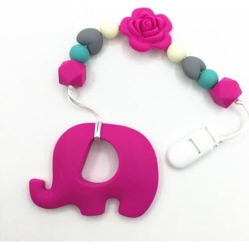 Silicone Teething Pacifier Clip with rose flower -silicone Universal Soother Clip -baby BPA Free for teething elephant pendant