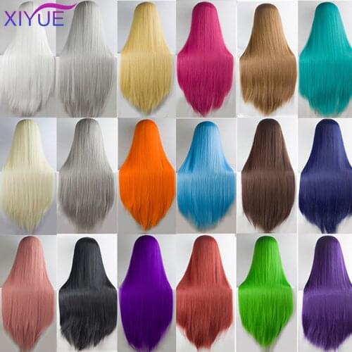 100cm Long Straight Black White Yellow Purple Long Straight Middle Part Synthetic Hairstyles Heat Resistance Cosplay Wigs for Wo