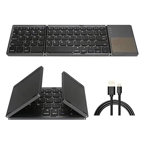 Foldable Bluetooth Keyboard USB Wired Rechargable Portable Mini BT Wireless Keyboard with Touchpad for Windows, Android, ios,pc