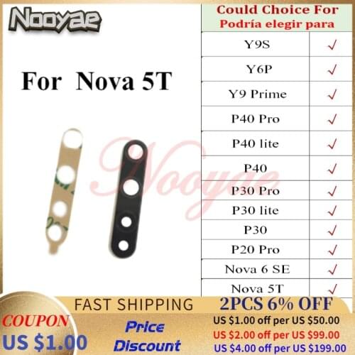 TOP Black Back Big Rear Camera Glass Lens For Huawei Y9S Y6P Y9 Prime P20 P30 P40 Pro lite Nova 6 SE 5T Camera Lens