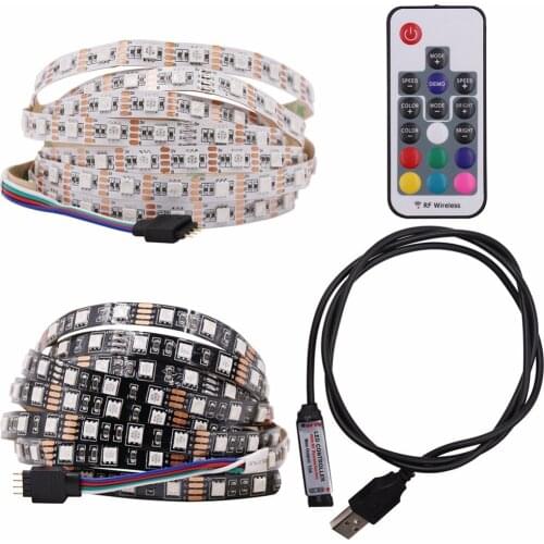 USB LED Strip 5050 RGB TV Background Lighting Kit Cuttable with 17Key RF Controller 1M/2M Set,Waterproof or Non waterproof