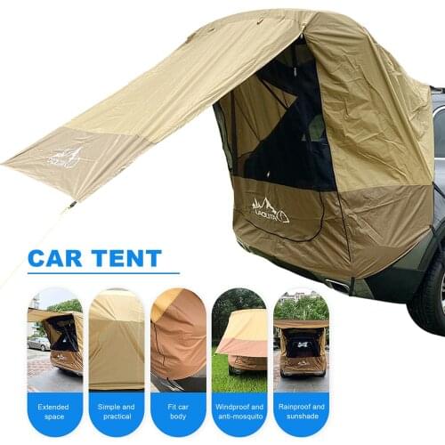 Polyester Car Truck Tent Windproof Extended Car Rear Awning Sunshade Rainproof Silver-coated Anti UV Camping Tarp With Iron Pipe