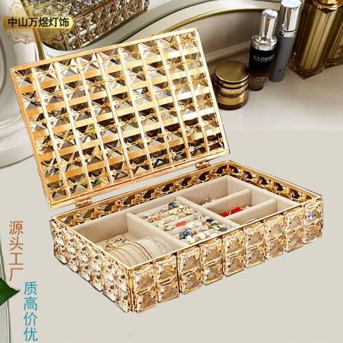 Vintage high-end necklace bracelet ring jewelry box dressing table desktop crystal storage box luxury flannel jewelry box