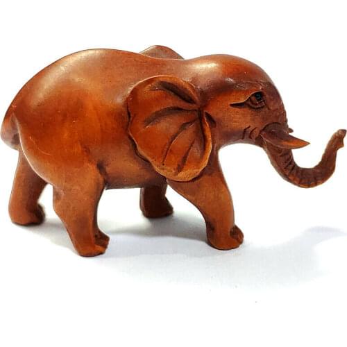 Y7379 - 2" Hand Carved Japanese Boxwood Netsuke Figurine Carving : Elephant