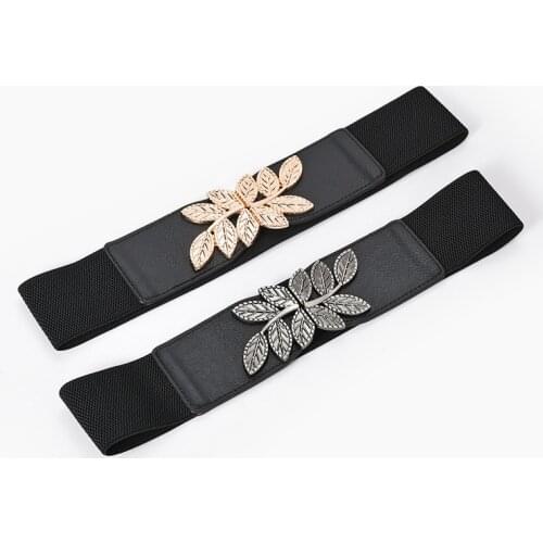 YonbaoDY Womens Leaves buckle Elastic waistband 6cm width belt for dress and coat Fashionable luxury retro decorative belt