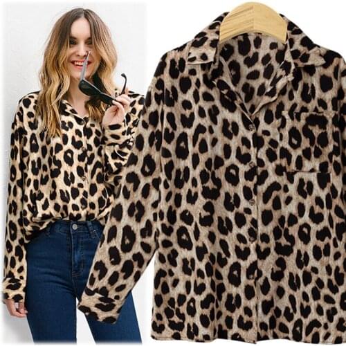 Women Blouse Leopard Print Shirt Long sleeve Turn-down Collar Top Loose Blouses Plus Size Camisa Feminina Clothing