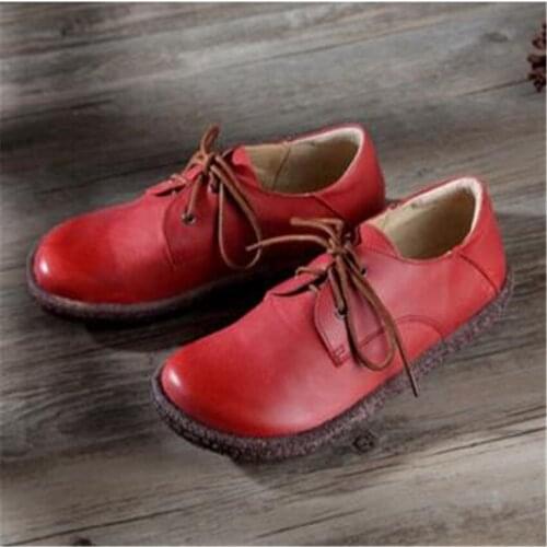 Women Shoes Casual Genuine leather shoes handmade paper apricot art round retro Japanese Sen shoes wholesale