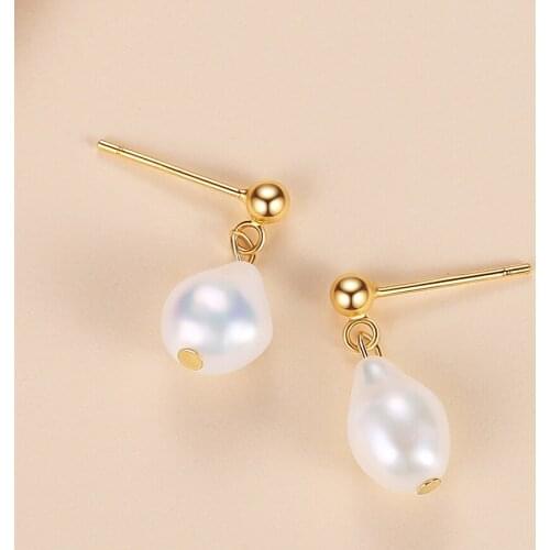 ELESHE 18K Gold Plated Baroque Pearl 925 Sterling Silver Stud Earrings For Women Fashion Engagement Jewelry 2021 Wholesale