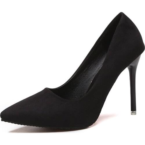 2020 new high-heeled pointed womens single shoes shallow mouth wild professional ol work shoes suede comfortable womens shoes