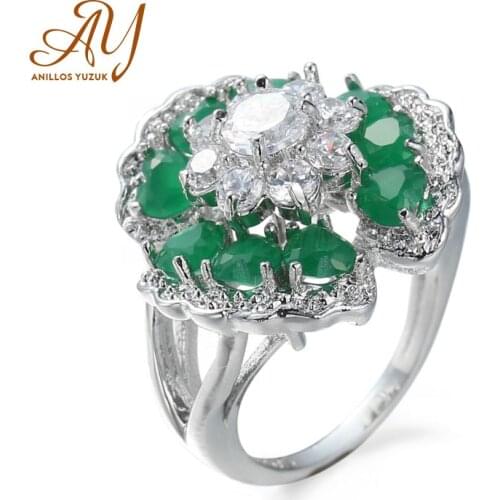 Anillos Yuzuk 925 Sterling Silver Green Crystal Wedding Female Rings For Women Flower Geometric Ring Sterling Silver Jewelry