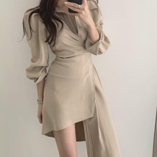 Robe Ete Femme 2020 Autumn Korean Casual Shirt Dress Women Fashion Slim Waist Irregular Long Dresses Vestidos Sukienki Letnie