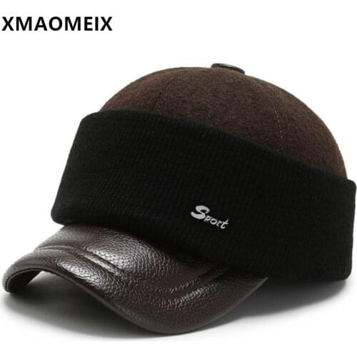 XMAOMEIX Winter Mens Warm Baseball Caps With Mask Thermal Foldable Woolen Ear Protection Earmuffs Hat Dads Casual Sports Cap