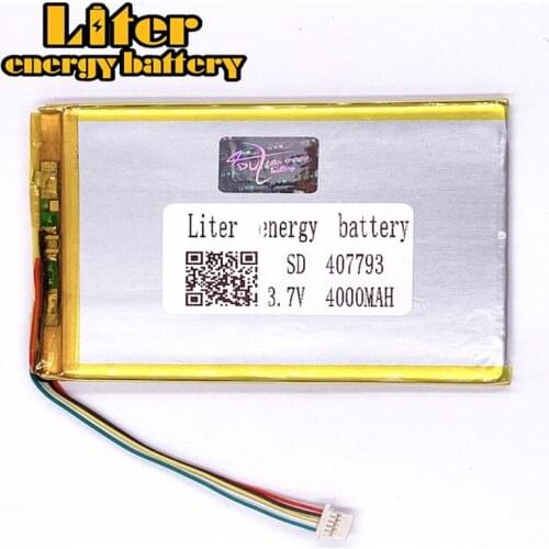 1.0MM 5pin connector 3.7 V 407793 4000mah Tablet PC Battery lithium polymer li-ion rechargeable battery lipo battery