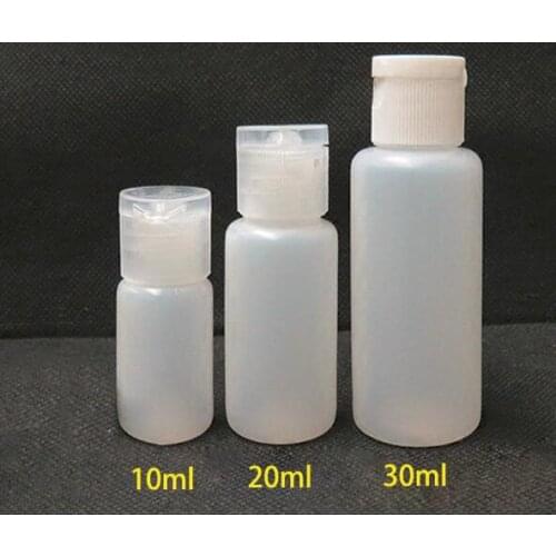 100pcs 10ml 20ml 30ml Plastic PE Flip Lid Lotion Bottles Squeezable Cosmetic Sample Container Travel Liquid Screw cap Fill Vials
