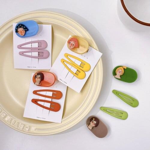 2 Pcs/Set Children Cute Oval Water Drop Cartoon Ornament Hair Clips Baby Girls Sweet Barrettes Hairpins Kids Hair Accessories