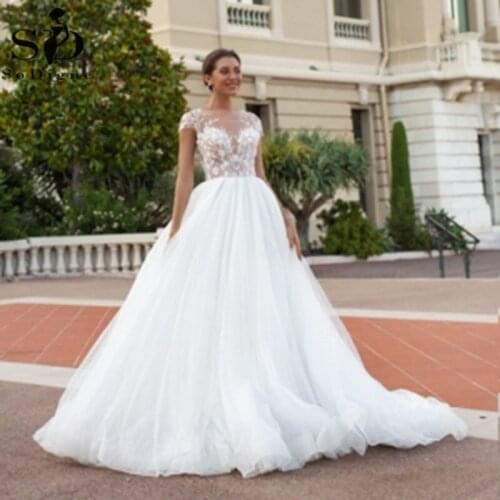 2020 Long Boho A Line Backless Wedding Dress Appliqued Lace Tulle Beach Bridal Dress Princess Wedding Gowns Plus size