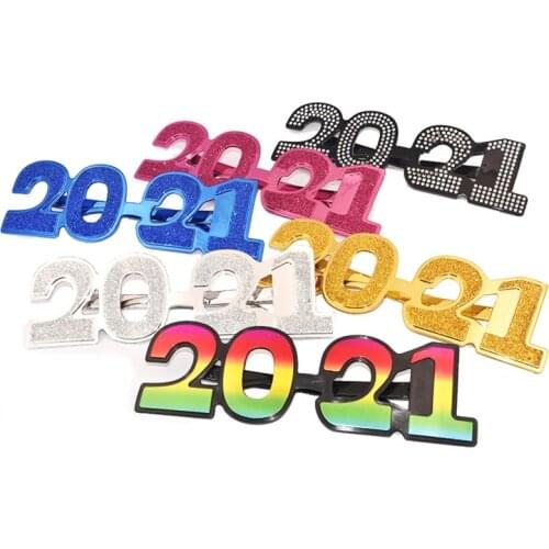 2021 Number Glitter Multicolor Eyeglasses Novelty New Year Eve Plastic Glasses Frame Celebration Party Favors Eyewear