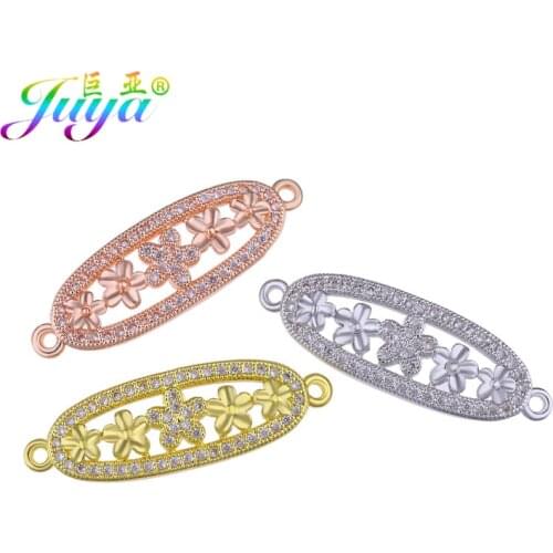 Juya DIY Bracelets Making Accessories Micro Pave Zircon Flower Connector Charms For Women Handmade Bracelets Necklace Making