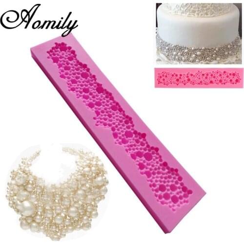 Aomily 3D Pearl Necklace Silicone Pearl Fondant Mould Cake Border Decorating Molds Sugar Icing Gumpaste Kitchen Baking Tools