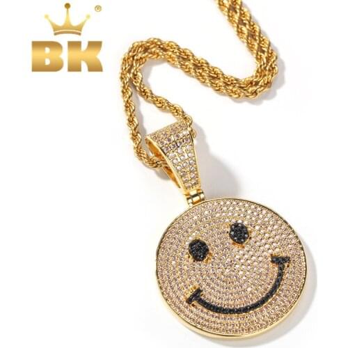 THE BLING KING Smile Face Gold And Silver Color Chain Pendant Necklaces Decoration Fashion Jewelry
