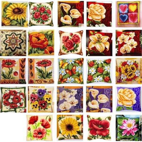 Flowers style 2 Cross Stitch Pillow Mat DIY Craft Tapestry Pillow 42CM by 42CM Needlework Crocheting Cushion Embroidery