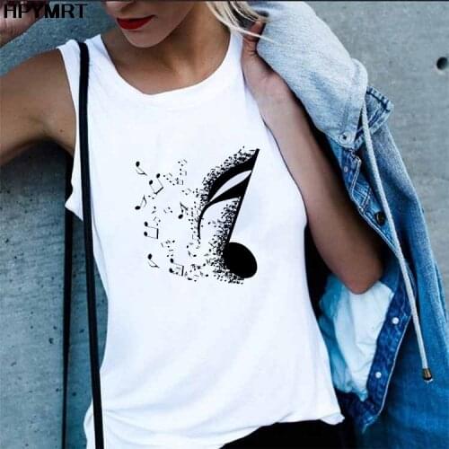 Fun Music Note Printed Tshirt Ladies Graphic Vest Female sleeveless Tee Clothes Streetwear Top New Summer White Tank Tops Women