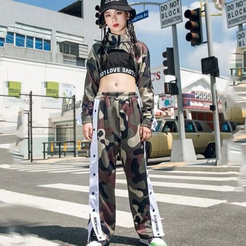 Childrens Hip Hop Jazz Dance Clothing Girls Camouflage Pants Long Sleeve Suit Trend Street Dancer Performance Costume BL4969