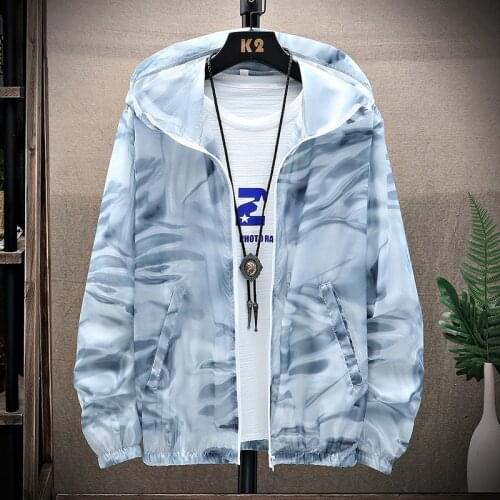 Sun Protection Clothing Summer Jackets Men Fashion 2021 Streetwear Slim Fit Jacket Ink Painting Print Hooded Male Tops