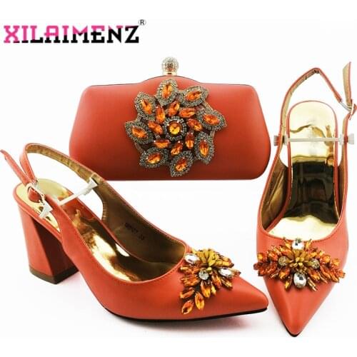 Hot Selling 2019 Autumn New Arrivals Royal Wedding Clutch Bag Match Italian Women Shoes and Bag Matching Set in Orange Color